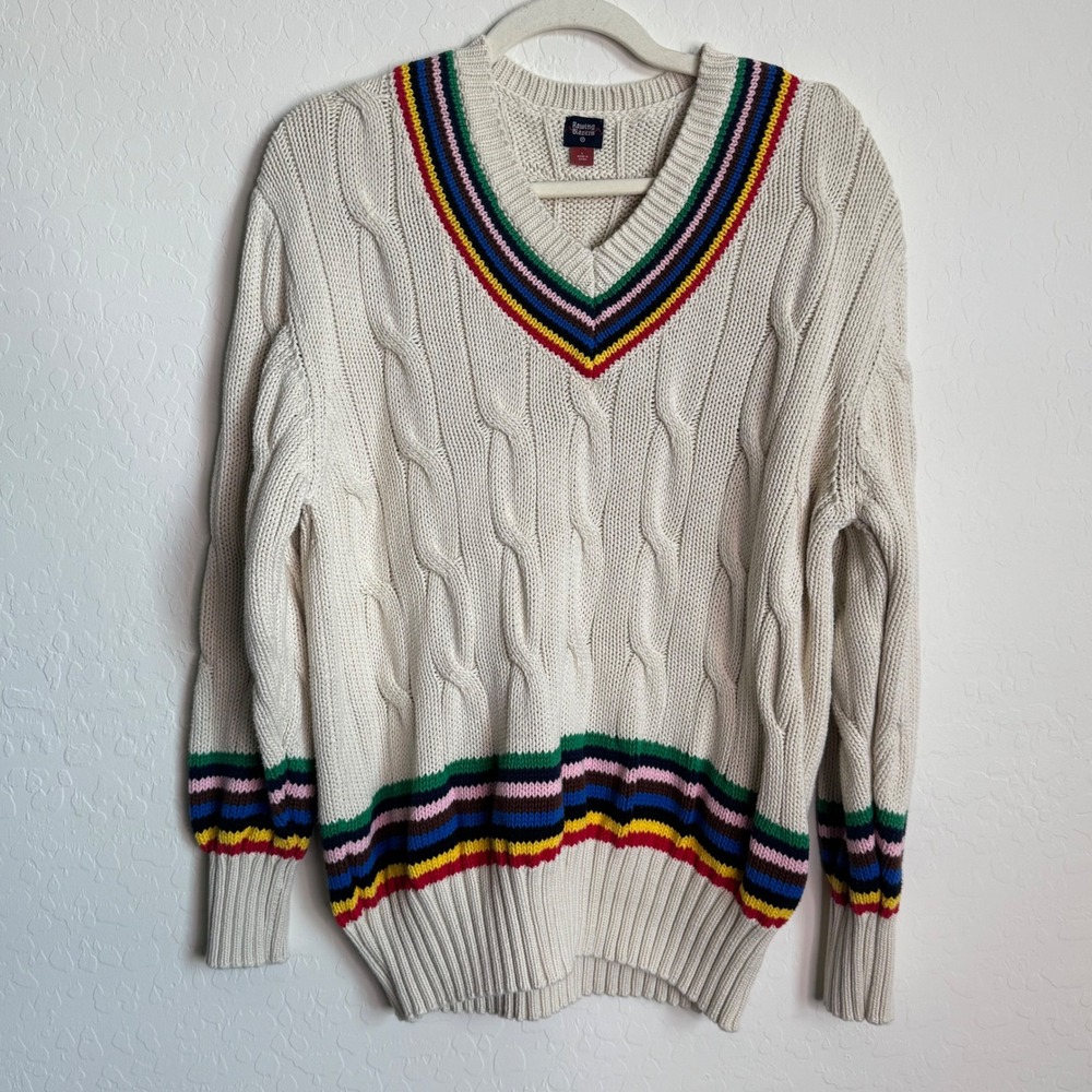 Rowing Blazers Cable Knit Sweater L Target Tennis Cream Preppy Academia Cotton